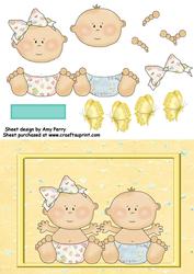 Baby Boy & Baby Girl Twins in Gold Frame