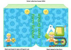 Blue & Green Digger with Builder Book Card