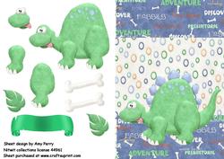 Lovely Green Dinosaur with Bones & Leafs