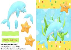 Cute Blue Dolphin with Gold Star Fish