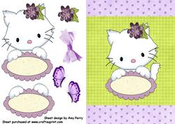 Cute White Fluffy Cat with Purple Flower