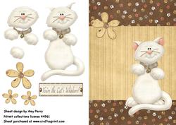 Cute White Cat with Beige Flower