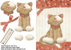 Cute Brown & White Cat with Red Bow