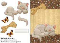 Cute Sleeping Grey Cat with Beige Bow