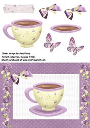 Cup of Tea in Purple Polka Dot Frame