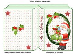 Santa with Presents in Green Frame Book Card