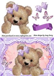 Cute Brown Bear with Purple Bow