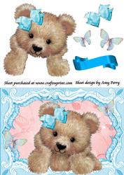 Cute Brown Bear with Blue Bow