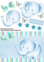 Cute Blue Elephant with Aqua Bow