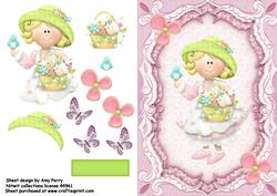 Little Girl in Pink Frame with Flower Corners