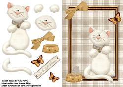 White Cat in Brown Wooden Frame