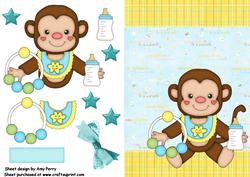 Cute Baby Boy Monkey with Rattle & Bottle