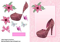Pink Lace Shoes with Pink Corner Flower