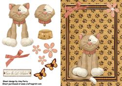 Cute Brown Cat in Wooden Frame
