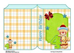 Clown Bear with Number 4 Book Card