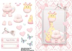 Cute Giraffe & Hippo in Pretty Pink Frame