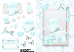 Cute Elephant & Rhino in Pretty Blue Frame