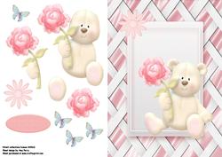 Cute Bear with Rose in Pretty Pink Frame