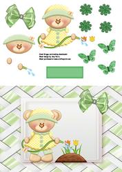 Cute Little Gardening Bear in Pretty Green Frame