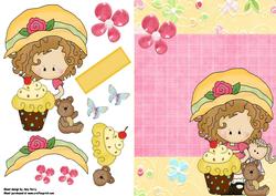 Cute Little Girl with Cupcake, Doll & Teddy