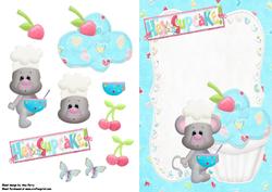 Cute Little Chef Mouse with Blue Cupcake