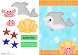 Cute Grey Dolphin with Clam & Crab