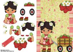Cute Little Strawberry Girl on Pretty Backing Paper