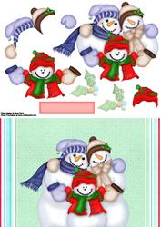 Cute Snowman Family in Pinstripe Frame