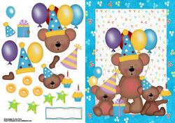 Cute Birthday Bear Family with Balloons