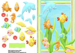 Lovely Fish Scene with Pinstripe Border