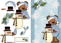 Cute Brown Bear with Snowman