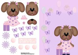 Cute Birthday Dog with Presents & Butterflies