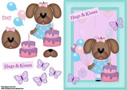 Gorgeous Brown Dog with a Birthday Cake & Balloons