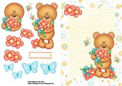 Cute Brown Bear with Flowers