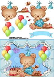 Birthday Bear with Cake & Balloons