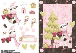 Cute Christmas Cow in Brown Holly Frame