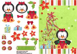 Little Girl Penguin with Christmas Tree & Presents
