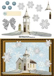 Lovely White Church with Snowflakes