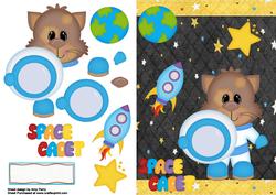 Space Cat with Planets and Rocket