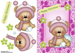 Cute Snow Bear with Pink Hat & Scarf