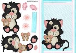 Cute Black & White Cat & Mouse