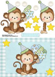 Cute Birthday Boy Monkey with Balloons