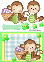 Cute Monkey with Easter Egg Basket