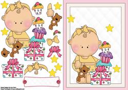 Cute Birthday Girl with Cupcakes & Presents
