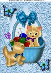 Cute Brown Kitten in Sewing Basket A4