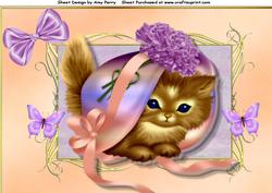 Cute Kitten Hiding in a Bonnet A4
