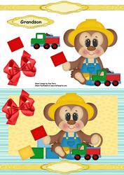 Cute Boy Monkey with Truck & Blocks