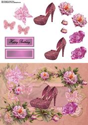 Beautiful Pink Lace Shoe & Pink Flowers