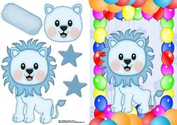 Cute Blue Lion with Birthday Balloons
