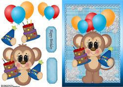 Cute Monkey with Party Hat & Birthday Cake